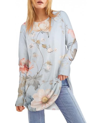 Plus Size Tops for Women Leaky Thumb Round Neck Outfit Long Sleeve Printing Pullover Tops Comfy Dressy T Shirts 4-light Blue ...