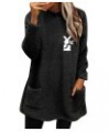 Women's Fleece Sweatshirts Long Sleeve Hoodless Pullover Tops Winter Warm Coat With Pockets Solid Color Clothes Black-i $3.74...