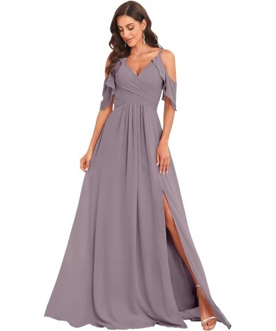 Women's Off The Shoulder Bridesmaid Dresses Long Slit Ruched Chiffon Formal Evening Gowns Wisteria $32.99 Dresses