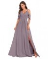 Women's Off The Shoulder Bridesmaid Dresses Long Slit Ruched Chiffon Formal Evening Gowns Wisteria $32.99 Dresses