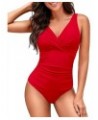 Women's One Piece Swimsuit Tummy Control Slimming Push Up Bathing Suits Wrap V Neck Modest Swimwear Red $17.81 Swimsuits