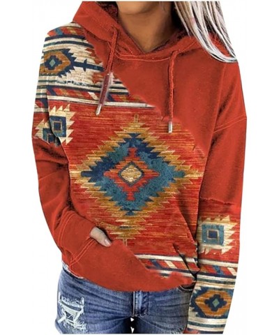 Fashion Sweatshirts For Women 2023 Fall Winter Ethnic Style Hoodies Novetly Western Aztec Print Pullover With Pockets 01orang...
