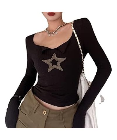 Y2k Harajuku T Shirt Women Long Sleeve Star Grunge Aesthetic Vintage T Shirt American Retro Y2k Crop Tops Black $13.92 T-Shirts
