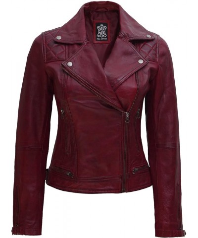 Womens Leather Jacket - Red Motorcycle Leather Jackets for Women Maroon - Kimberley Leather Jacket $85.36 Coats