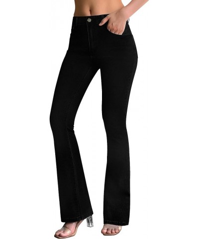 Womens Mid Waist Bell Bottom Stretchy Flare Jeans Pants Black $20.25 Jeans